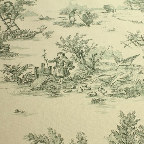 Stoff Baumwolle Toile de Jouy ländlich elfenbein grün Land 280 cm breit - Bild 2 von 5