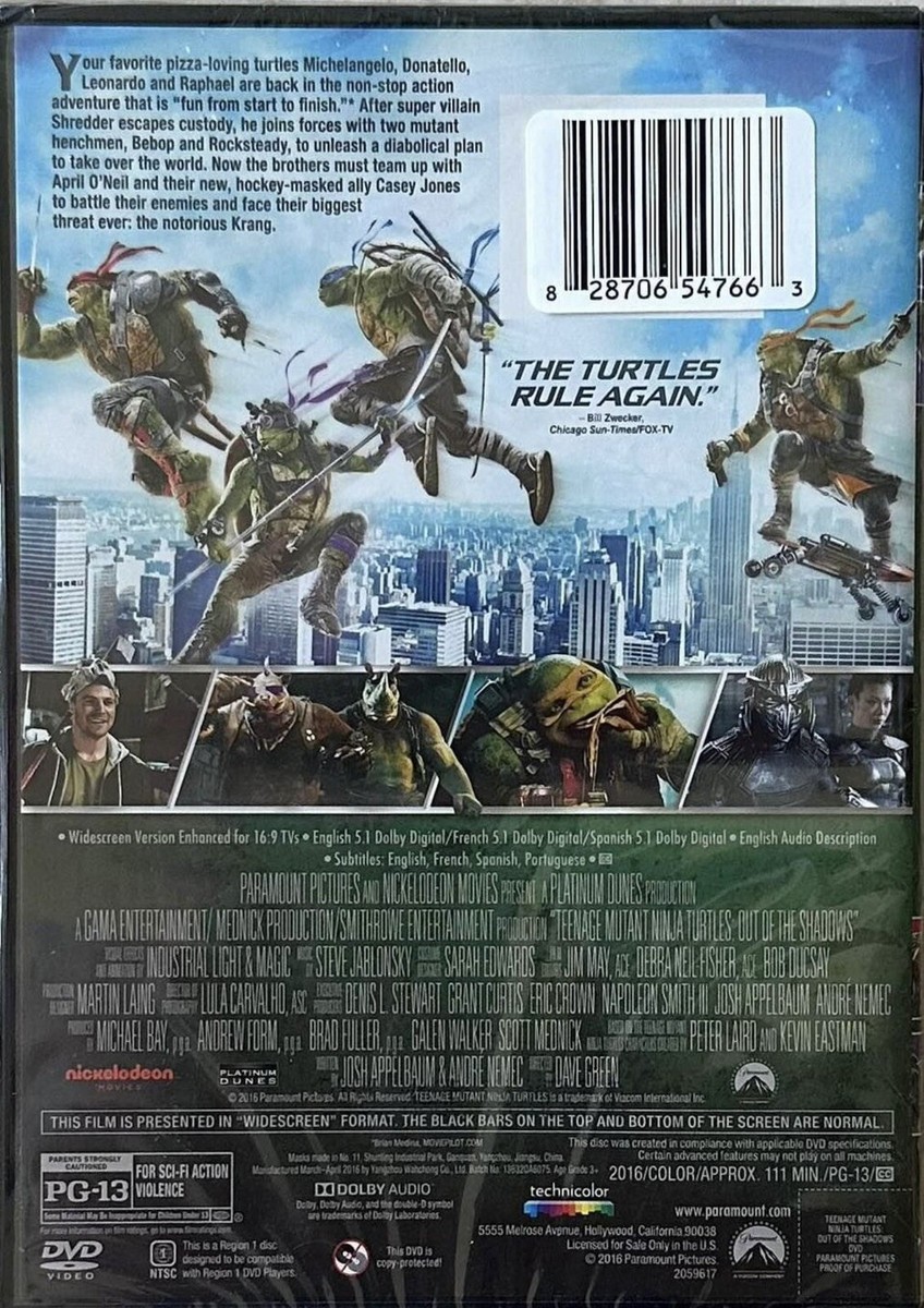 Teenage Mutant Ninja Turtles: Out of the Shadows (DVD, Brand New  Sealed