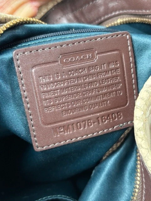 Bellissima borsa hobo Coach Colette firmata beige raso pitone pelle #16408