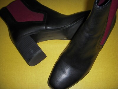 LOGO Lori Goldstein Brid Leather & Stretch Ankle Booties Women's 11 M Black/Red