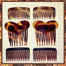 3 Pairs Vtg Goody Side Hair Tuck Combs - Heart Tortoiseshell Red - 1.75 2