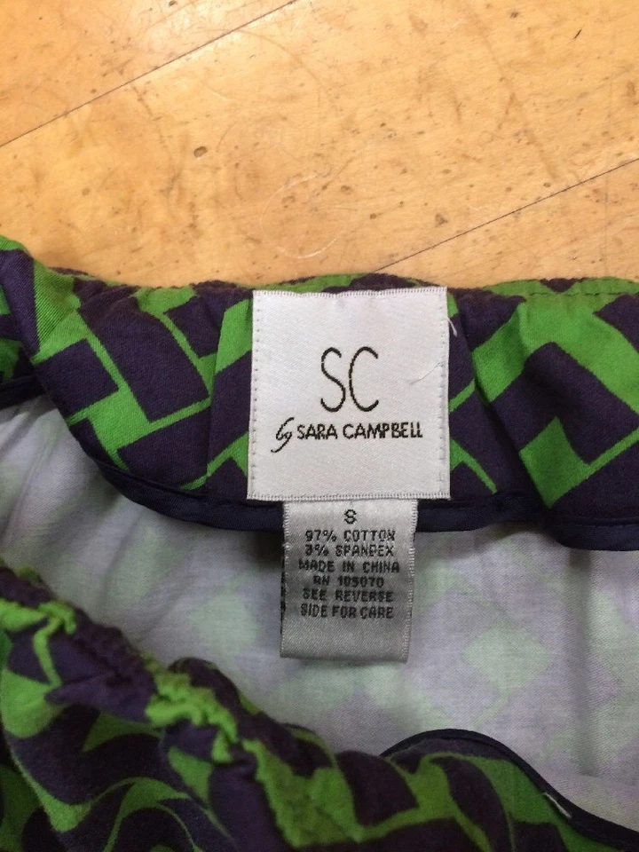 Falda GEOMÉTRICA Sara Campbell Cintura Elástica Algodón Spandex Verde Y Azul Talla S Foto 2 de 4