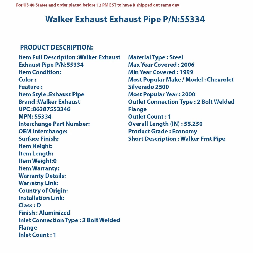 Tubo de escape Walker 55334 | Pieza de automóvil de alta calidad, ajuste universal para Mu Foto 4 de 4