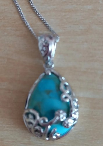 Arizona Matrix Turquoise Pear Solitaire Pendant With Chain,Sterling ...