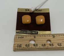 Vintage SQUARE Genuine Bakelite Pierced Earrings Simichrome Tested BUTTERSCOTCH