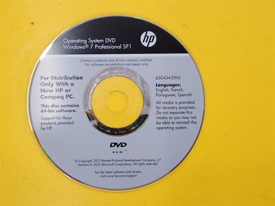      PC Software Disc HP Operating System DVD Windows 7 Professional SP1