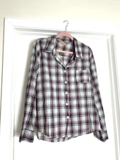NWT Tulip Brand Boyfriend Black Cotton Plaid Button Up Shirt Top Womens sz S $74