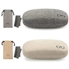Hard Shell Eyeglasses Case, Linen Fabrics Sunglasses Large, Z- gray khaki 