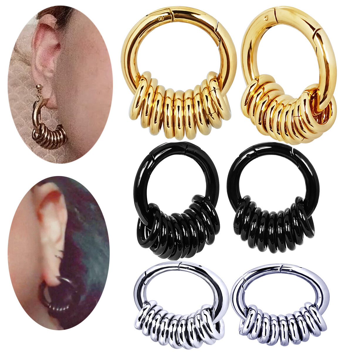 PAIR Hoops Dangle Ear Gauges Ear Hangers Ear Weights Stretching Kit Ear  Plugs 6G