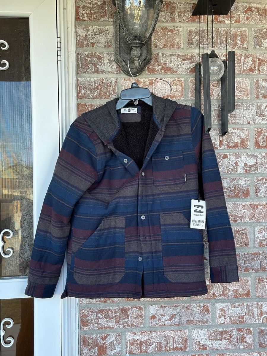 BILLABONG Boys Large BAJA SHERPA Hooded Flannel NVY NWT