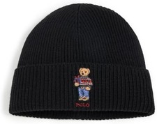 NEW POLO RALPH LAUREN Men's POLO Holiday BEAR Rib Knit Cuffed Beanie-Black