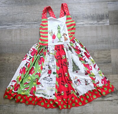 Dr. Suess Grinch Girl's Twirl Dress Christmas Red Green Size M? 8-10?