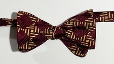 vtg Bow Tie Bowtie Checker Pattern Handmade Butterfly burgundy red gold