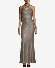 XSCAPE Allover Sequin Crisscross Halter Gown MSRP $289 Size 6 # 7A 1307 Blm