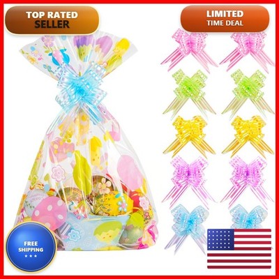 Kolewo4ever 40pcs Easter Cellophane Bags Pull Bow Set 20 Pcs Easter Basket Bags
