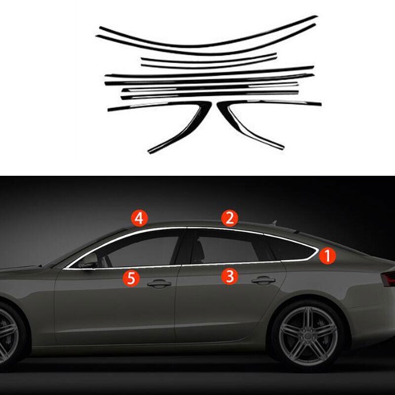 10Pcs For 2018-2023 AUDI A5 S5 Car Window Trim Strip Cover Black Stainless