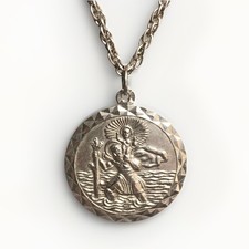 Vintage Sterling Silver St Christopher Pendant 25mm Necklace 22” Chain 925 13g