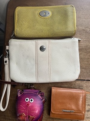 Lot of 4 Vintage  Wallets & Wristlet - Fossil, Stone Mountain