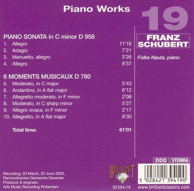 FOLKE NAUTA SCHUBERT: PIANO SONATA, D. 958; MOMENTS MUSICAUX NEW CD
