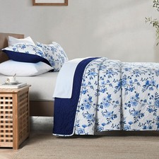 3-Piece Queen Size Quilt Set, Lightweight Soft Warm Full Size Quilt Blue Spri...