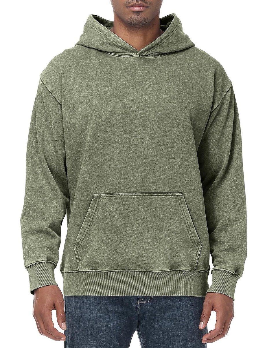 HOTIAN Heren oversized hoodie pullover vintage fleece pullover Acid Wash Basic warme hoodie met ritssluiting streetwear, groen, L