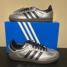 Adidas Womens Samba Originals Silver Metallic Black Gum JI4218 Size 10.5W/9.5M