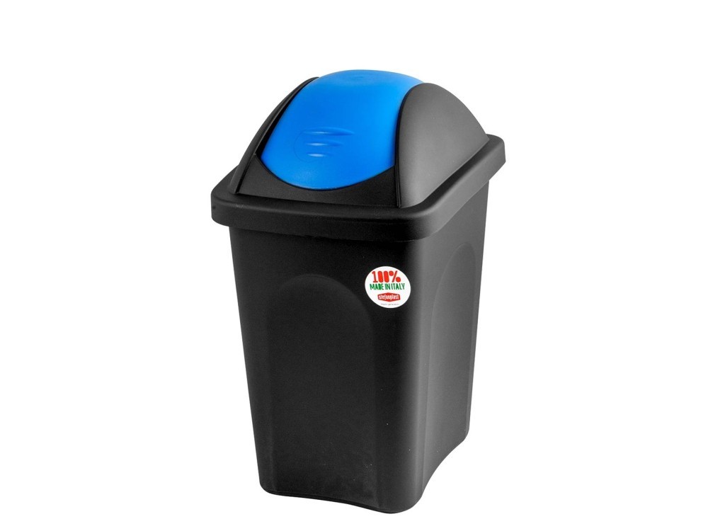 Trash Can Black Blue Lid 30 Liters Stefanplast