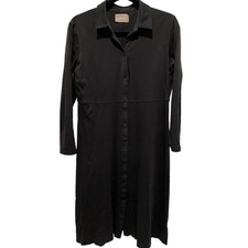 EVERLANE The Luxe Cotton Shirtdress Black long sleeves pointed collar Medium