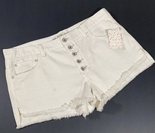 Free People Women's White Distressed Button Fly Denim Cut-Off Shorts Size 30