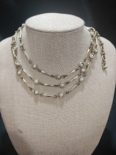 Retired Lucky Brand Gold Tone 3-in-1 Convertible Pearl  & Bar Necklace 36" + 2 image 3
