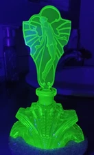 J Pesnicak Art Deco Uranium Glass Perfume Bottle With Dancing Lady Stopper