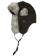 Womens Brown  Gray Faux Fur Aviator Style Trapper Hat