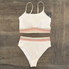Womens High Waisted Swimsuit Two Piece Ribbed Bikini Sets Crop Top Cheeky Size L