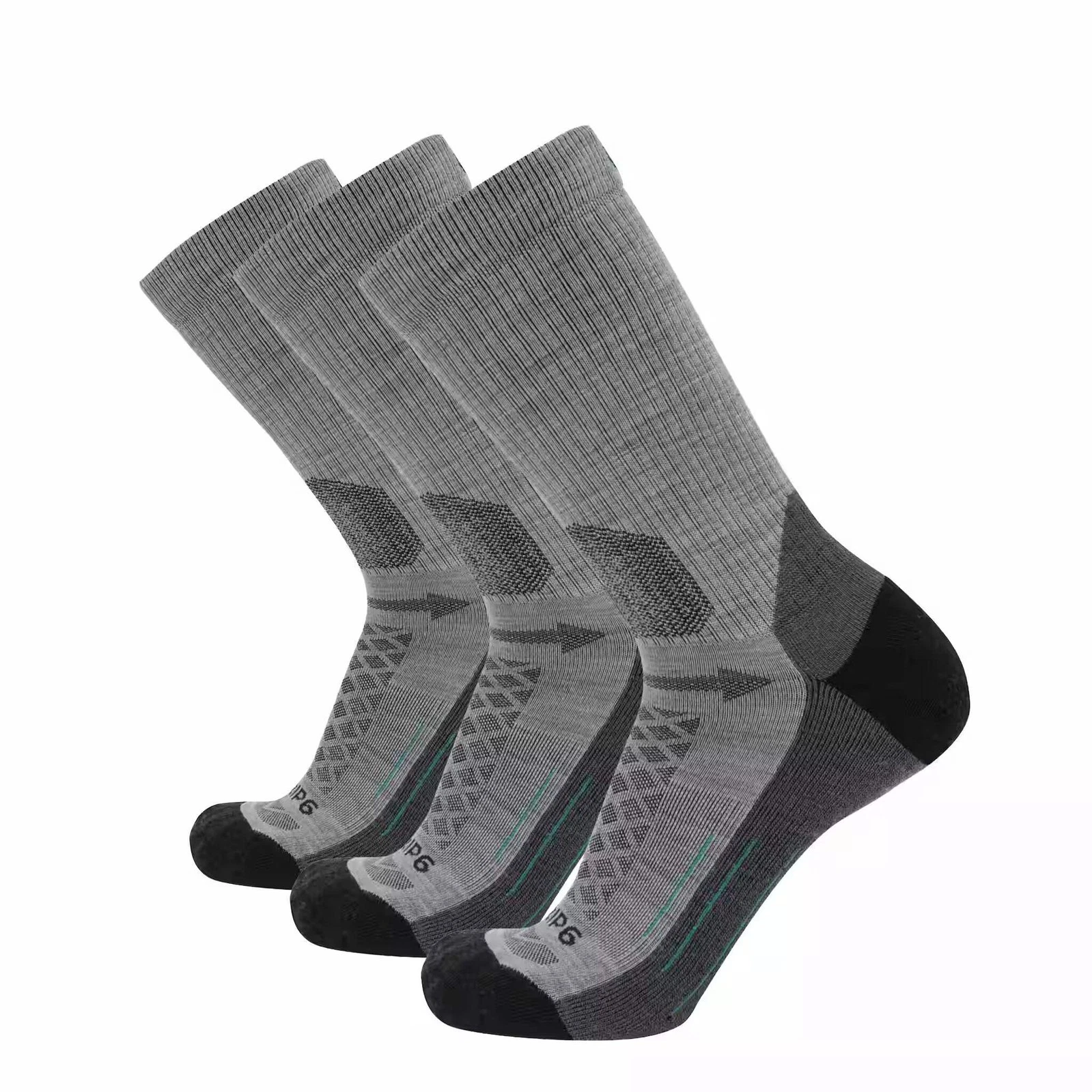 GRIP6 3 Pack Merino Wool Crew Hiking Socks Midweight Cushion Stone USA Made