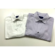 Lot of 2 David Donahue Dress Shirts White & Purple Check 17.5 34/35 Regular Fit