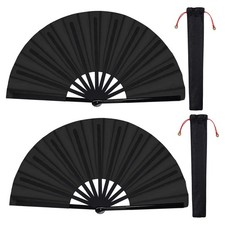 Black Folding Hand Rave Fans for Line Dancing Large Portable Hand Fans