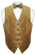 Men's SEQUIN Design Dress Vest Bow Tie GOLD Color BOWTie Set