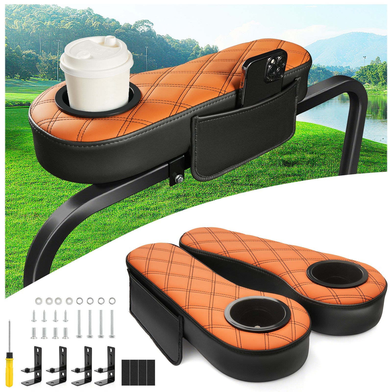 Cart Universal Brown Rear Seat Arm Rest Fits Club Car Ezgo Yamaha