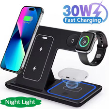 30W LED Fast Wireless Charger Stand 3 in 1 Foldable Charging Station for iPhone