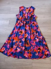 Shein Blue & Bright Abstract Print Flared Midi Dress Boho Holiday UK22/24 (4XL)