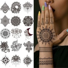 Henna Tattoos -20 Sheets Flower Temporary Medium, black
