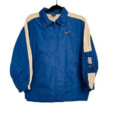 Nike Kids Medium 10-12 Vintage Style Full Zip Windbreaker Jacket Blue White