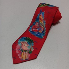 Vintage Ralph Marlin Surfin Santa Necktie USA Made Classic Blaine Heilman Print