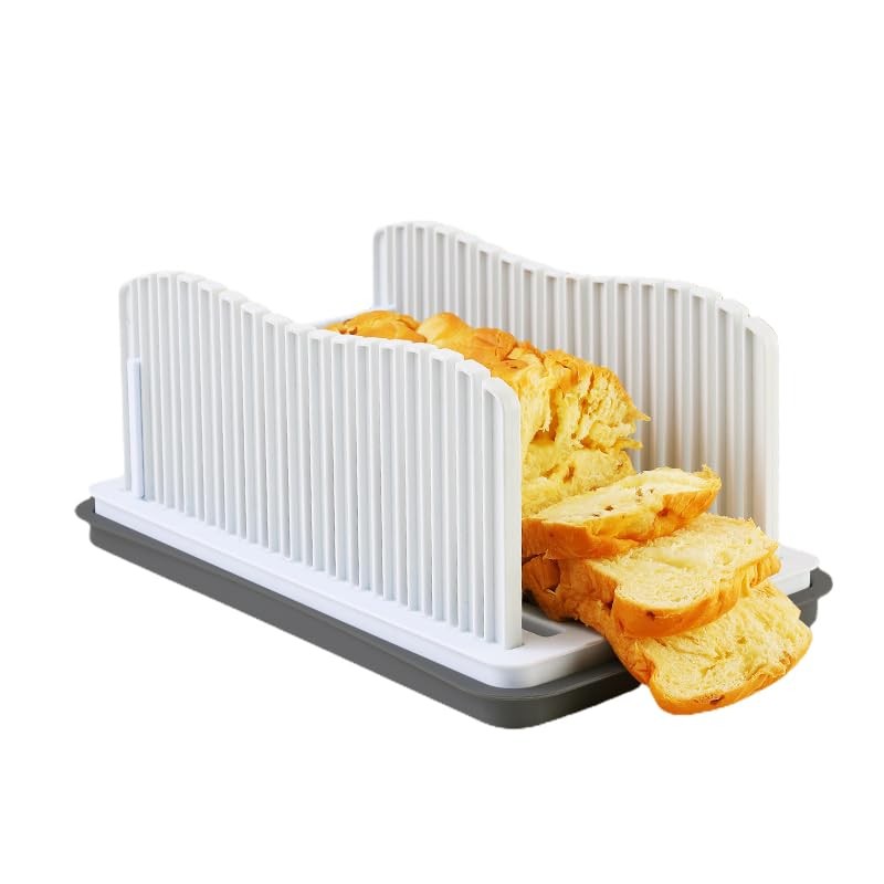 White Foldable Bread Slicer with Adjustable Guide Loaf Cutter