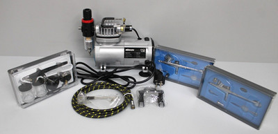 KKmoon AC-18 3 Airbrush-Kit Luftkompressor Farbversorgung Reinigungsbürste ,NEU