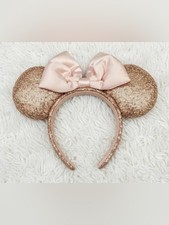 Disney Parks Rose Gold Sequined Minnie Mouse Ear Bow Headband