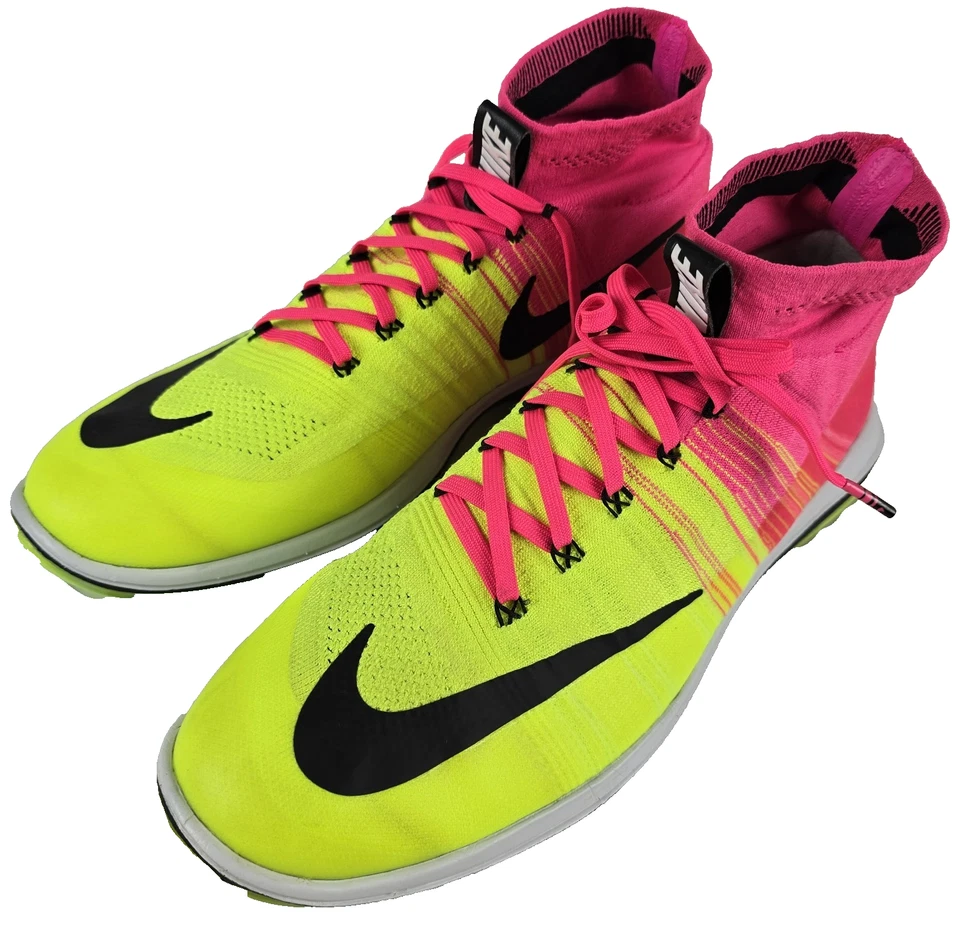 Zapatos de golf Nike Flyknit Elite rosa voltio negro amarillo para hombre talla 11 usados una vez usados en excelente estado Foto 3 de 4
