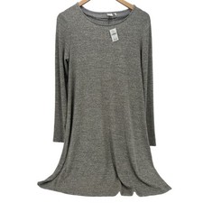 GAP Dress Womens Medium Swing Long Sleeve Gray + Gold Metallic NEW