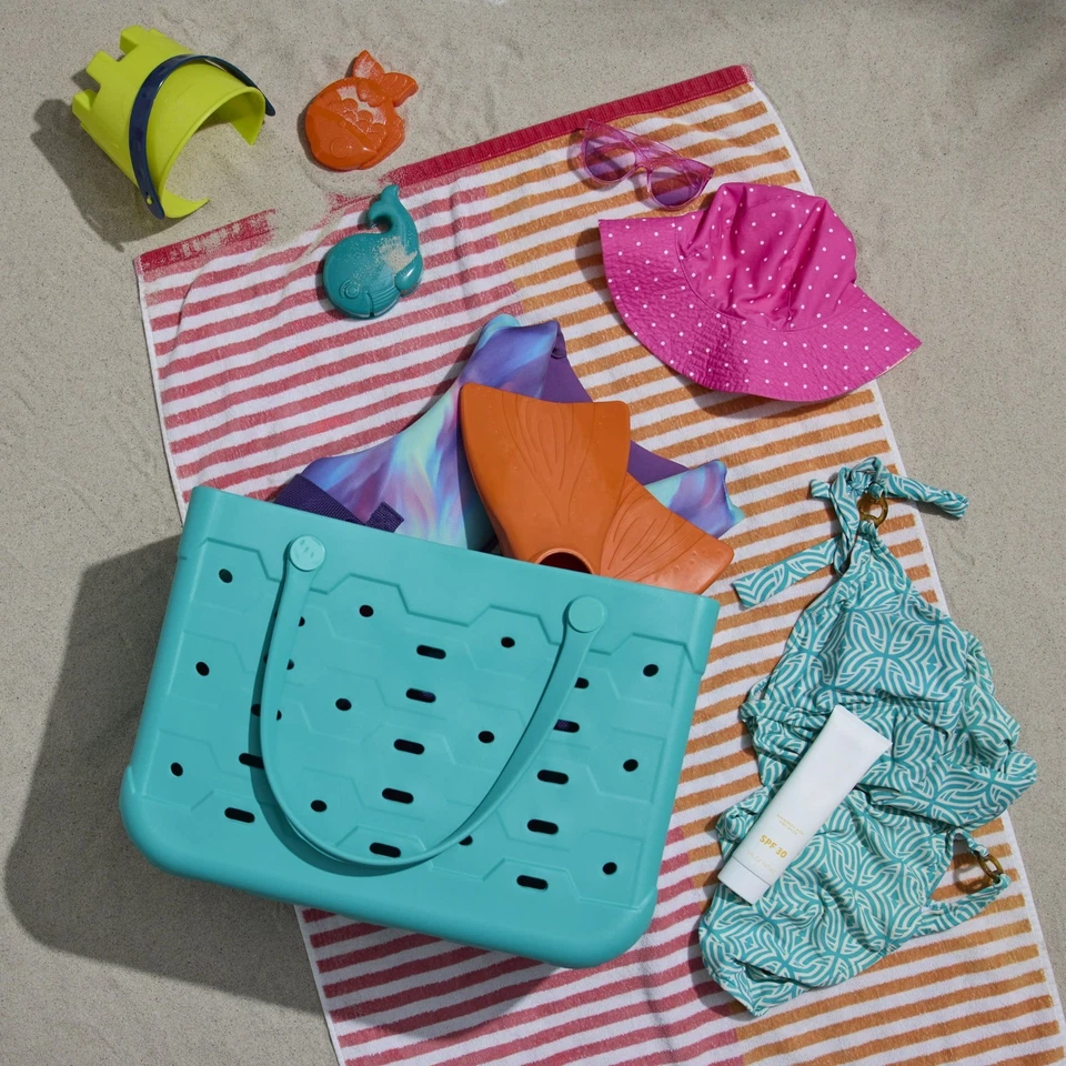 Bolsa tote flexível grande de plástico para lavanderia Mainstays, 18"L x 8,75"P x 13"H, Teal Dream - Imagem 2 de 4