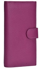 Leather Checkbook Cover RFID Wallets For Women Duplicate Check Card Pen Fuschia